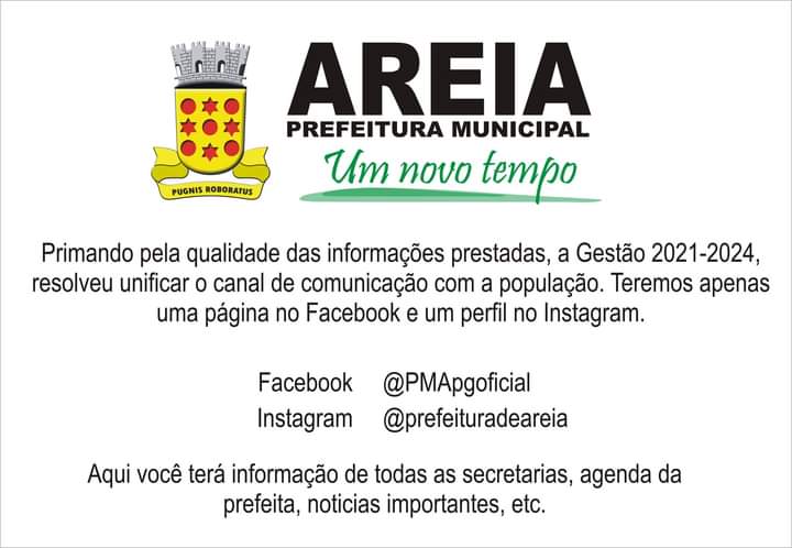 Acompanhe as ações da Prefeitura de Areia nas redes sociais