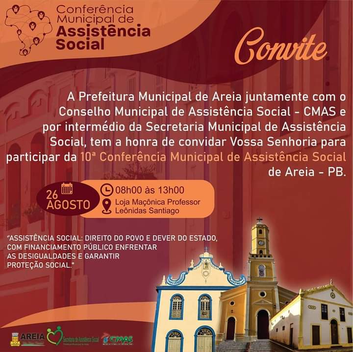 CMAS e a Secretaria de Assistência Social de Areia divulgam programação da 10° Conferência Municipal  de Assistência Social
