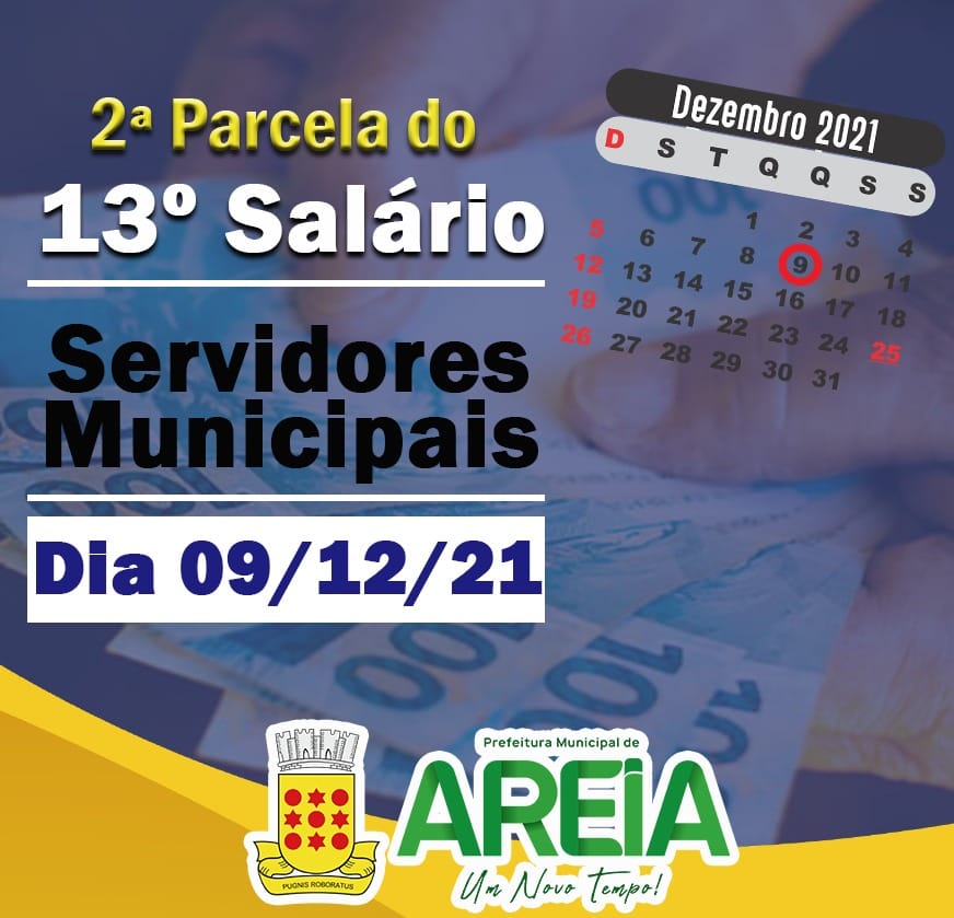 Prefeitura de Areia informa pagamento da 2º parcela do 13º salario dos servidores municipais