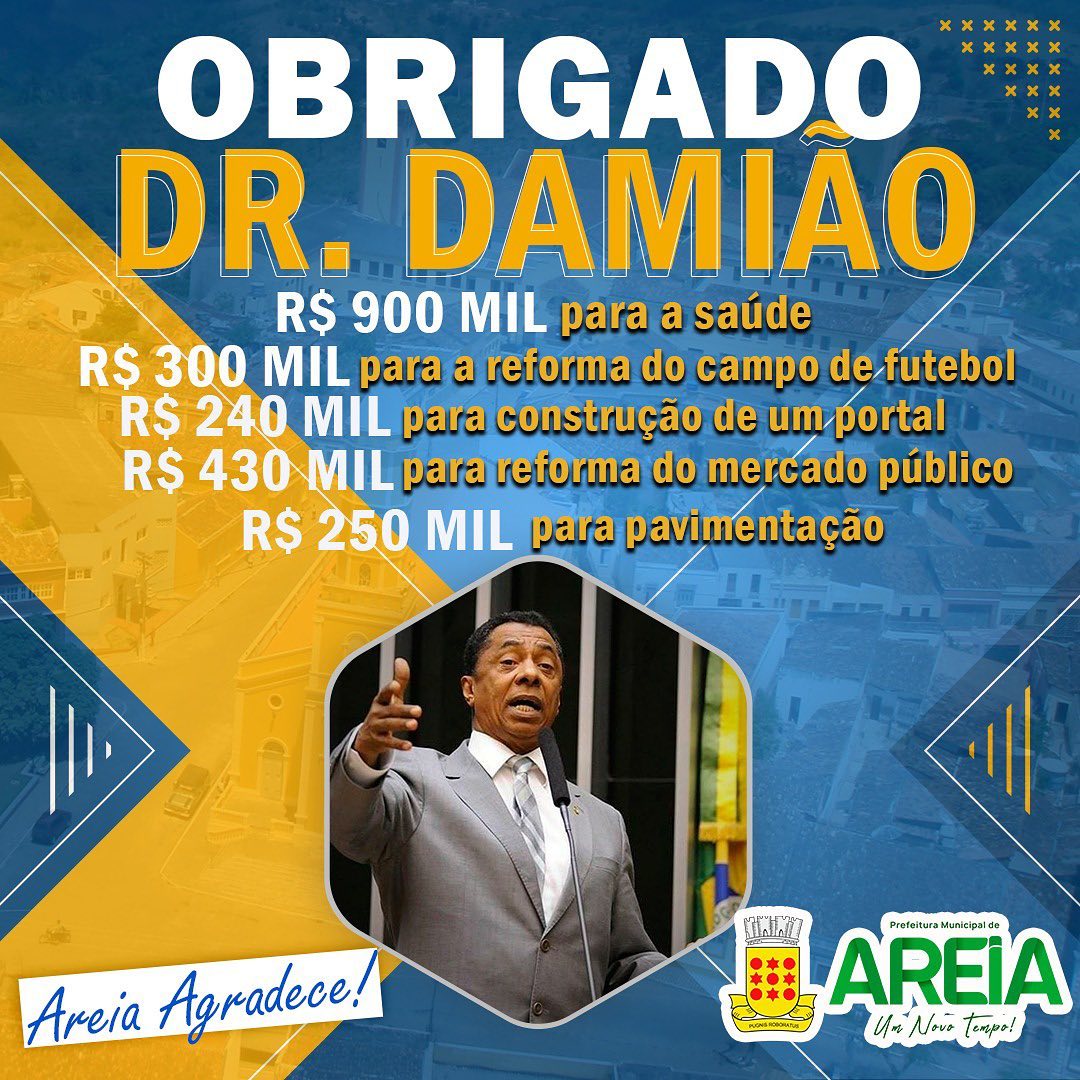 Damião atendeu 100% das solicitações feitas pela administração da Prefeita Dra. Silvia e Vice Dona Marília em Areia.