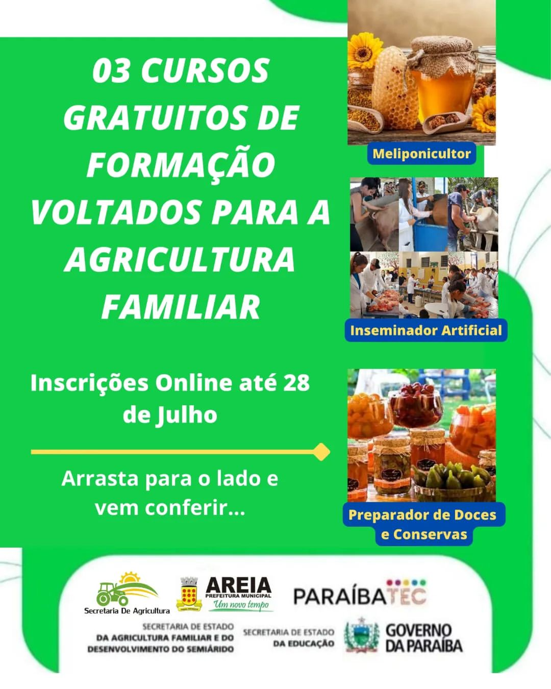 Parceria entre Secretaria de Agricultura de Areia e ParaibaTEC oferece 3 cursos profissionalizantes para agricultores e familiares