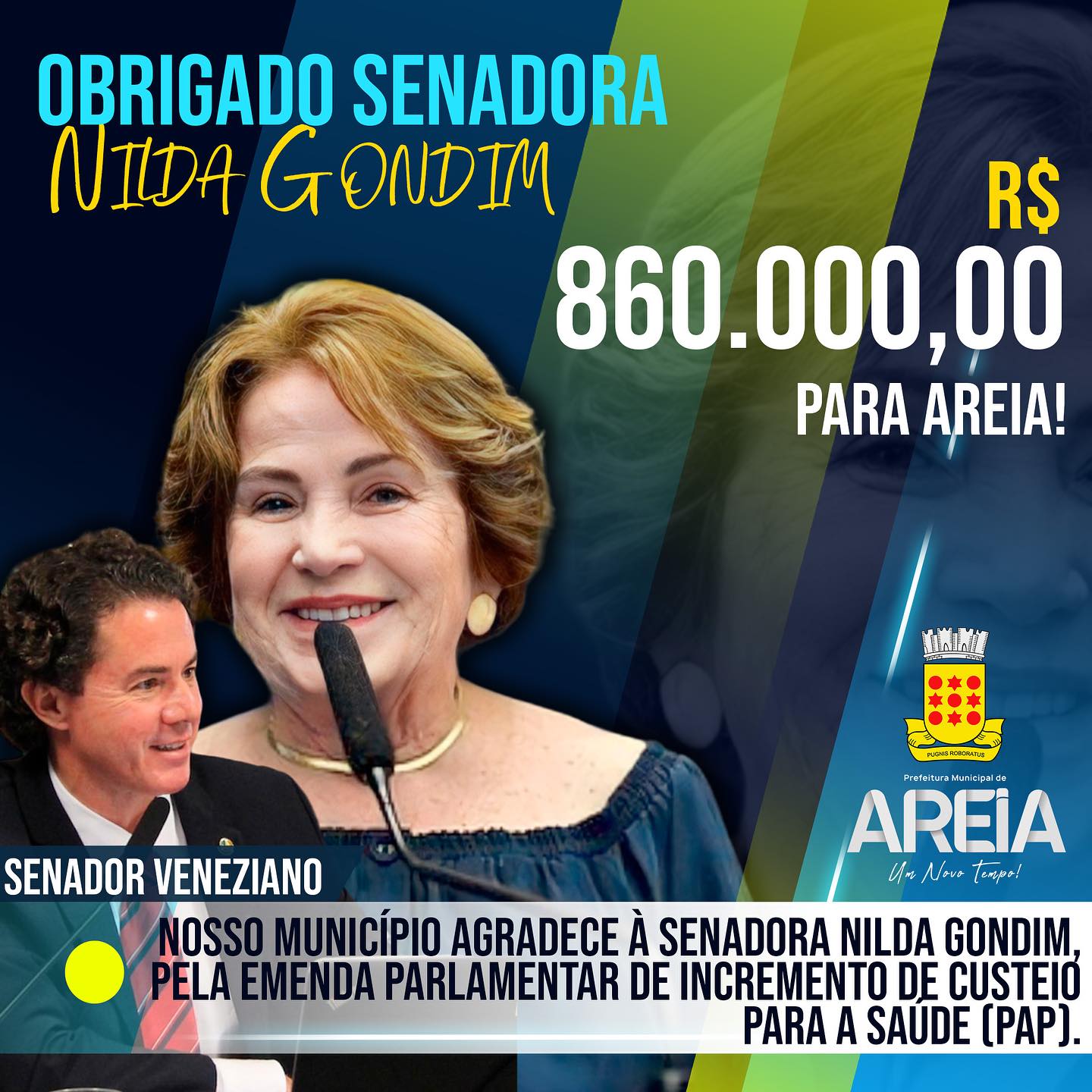 Prefeita de Areia agradece a Ex-senadora Nilda Gondim por recursos enviados para custeio da saúde