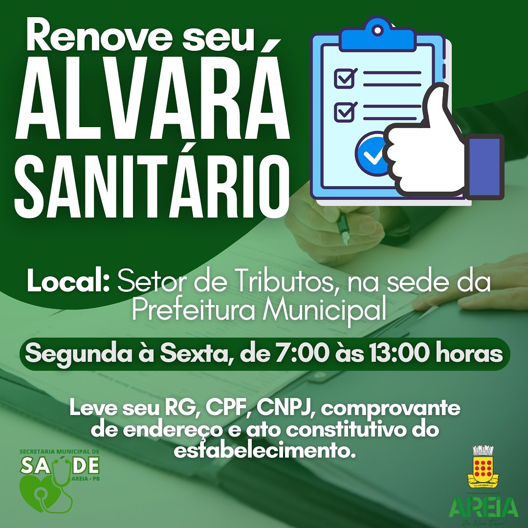 PMA convida donos de empreendimentos do município a renovar o seu Alvará Sanitário