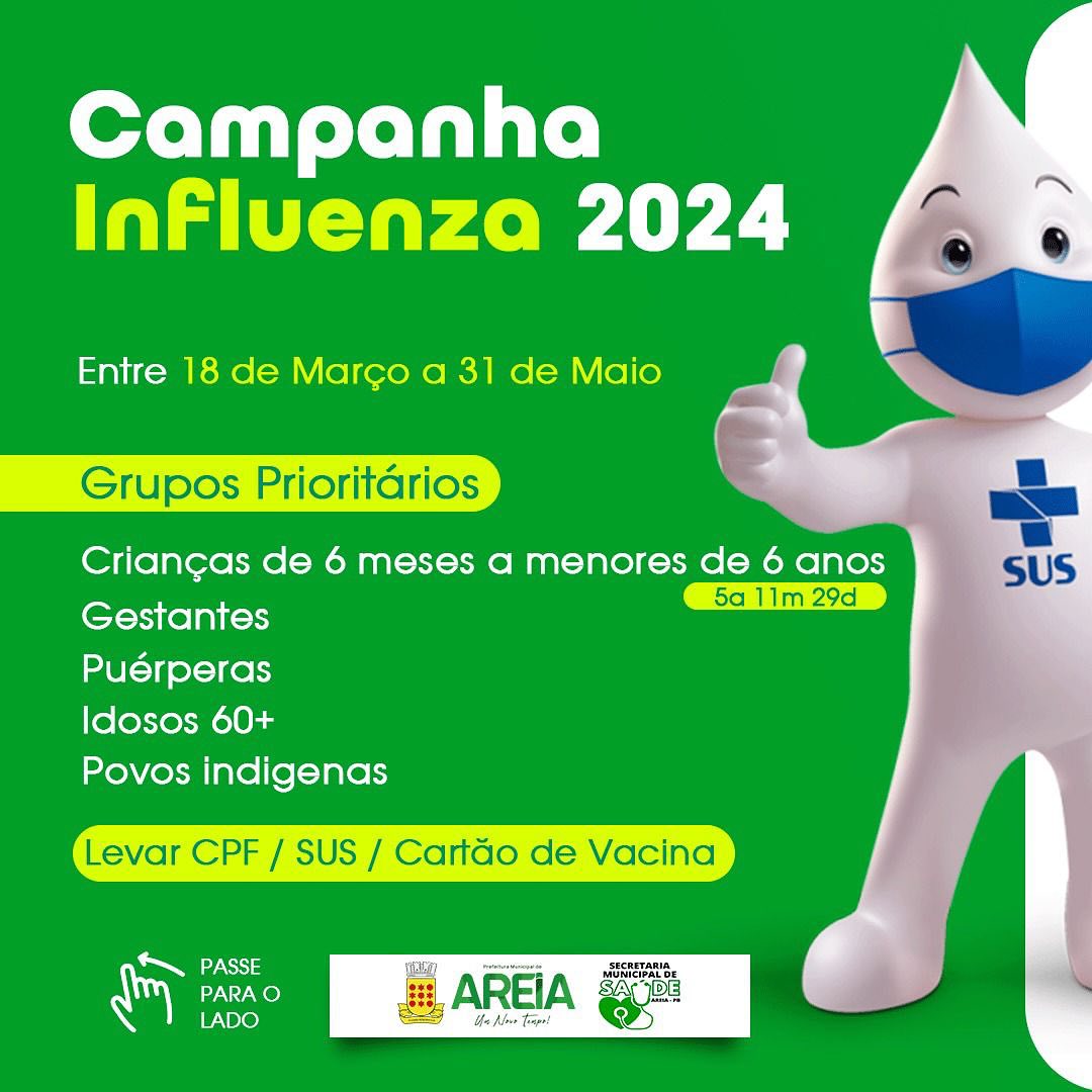 Secretaria de Saúde de Areia inicia campanha de vacinação contra a influenza (Gripe)
