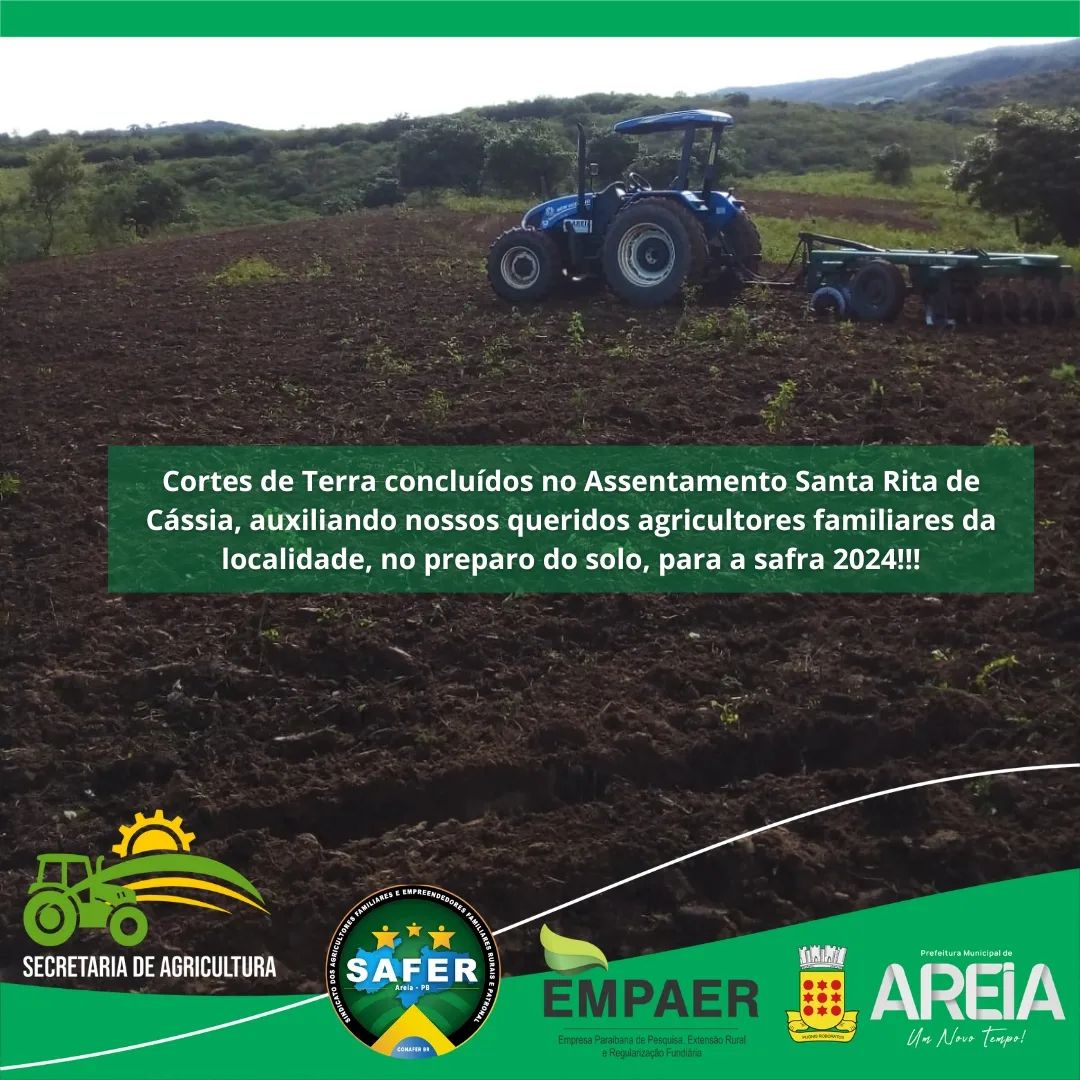 Prefeitura de Areia conclui o serviço de corte de terra no Assentamento Santa Rita de Cassia 